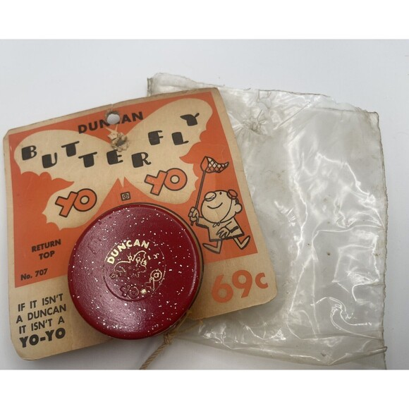 Vintage Duncan Butterfly No. 707 Wooden Red Yo Yo New Orginal Card & Package - Picture 1 of 6